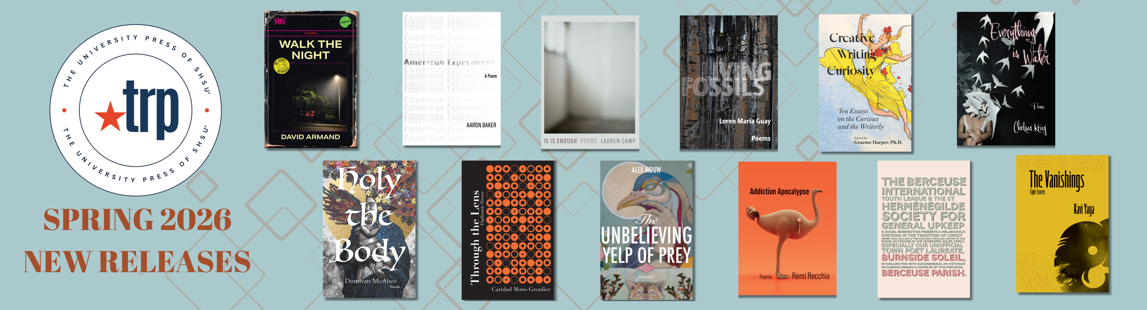 Banner: book covers of TRP's Spring 2026 releases